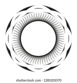 graphic sun with rays. round pattern. an abstract element. a tattoo template with an empty center. single color with gradient. isolated on white background.