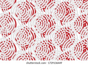 El diseño gráfico se mueve sin problemas. Papeles vectoriales ópticos de colores rojos y blancos. Patrón de estilo japonés. Impresión circular. Textura Kaleidoscópica. El diseño moderno de las paredes.  Resumen.