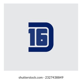 Símbolo gráfico para la identidad empresarial. Número 16 y letra D Diseño del logotipo. D16 o 16D - Signo de vector universal elegante.