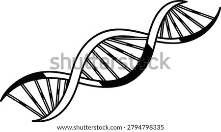 Graphic symbol of dna strand showing complex molecular structure ideal for scientific education or biotechnology presentations vector drawing with solid black lines.