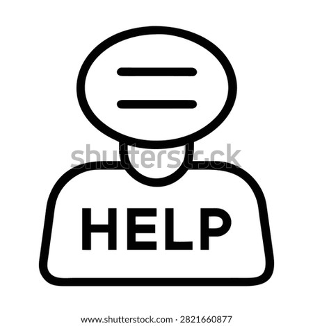 Graphic symbol of human figure and callout bubble with help label for customer service assistance.