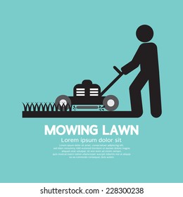 Graphic Symbol Of A Man Moving Lawn Vector Illustration