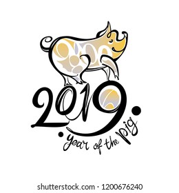 Graphic symbol Pig 2019. Year of the Pig. New Year's design. Vector symbol of the year is isolated on a white background.