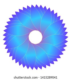 graphic symbol stylized rotating flower in blue shades on white