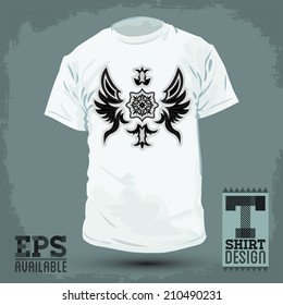 Graphic T- shirt design - Abstract Luxurious heraldic design - shirt graphic design with stitches and rivets - vector illustration.