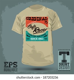 Graphic T- shirt design - Cafe Racer vector emblem - badge - t-shirt print