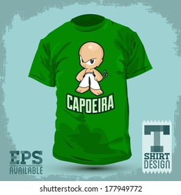 Graphic T- shirt design - Capoeira Character - Capoeira is a Brazilian Martial Art -  silkscreen - Vector illustration -