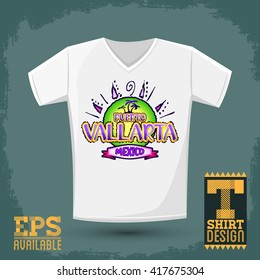Graphic T- shirt design - Puerto Vallarta Mexico - Vector illustration - shirt print