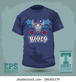 Graphic T- shirt design - Rodeo - Bull and stars Vector illustration - shirt print