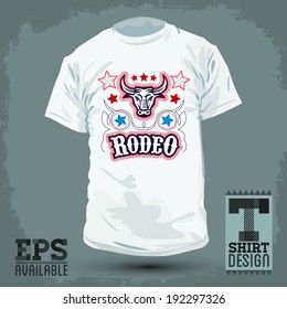 Graphic T- shirt design - Rodeo - Bull and stars Vector illustration - shirt print