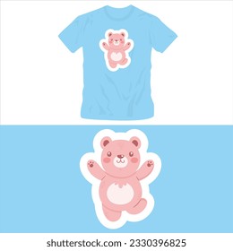 Graphic t shirt design of sky blue shirt with cute bears illustration editable template