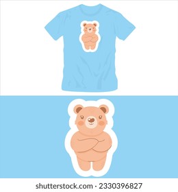 Graphic t shirt design of sky blue shirt with cute bears illustration editable template