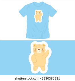 Graphic t shirt design of sky blue shirt with cute bears illustration editable template