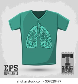 Graphic T- shirt design, vector illustration with lungs, conceptual shirt print 