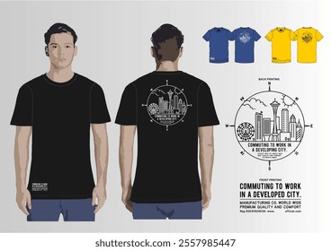 Graphic T. Shirt Line city ilustration Vector silhouette