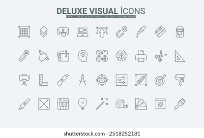 Graphic tablet and computer settings for work thin black outline symbols vector illustration. Tools and software for art design, vision and creative ideas of professional artist line icons set.