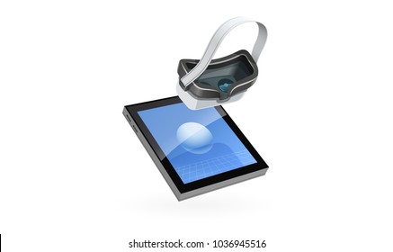 Comprimido gráfico y gafas digitales para modelado 3D, fondo blanco aislado. Ilustración vectorial.