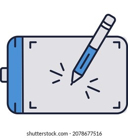 Graphic tablet with drawing pen vector icon. Digital design, mobile computer and electronic stylus. Mobile illustrator, editor symbol