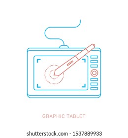 Graphic tablet in a flat style. Digital drawing. Web design. Graphics.