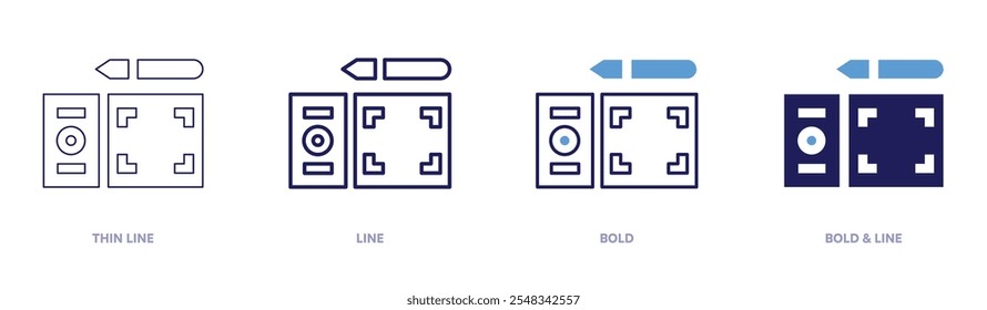 Graphic tablet icon in 4 different styles. Thin Line, Line, Bold, and Bold Line. Duotone style. Editable stroke.