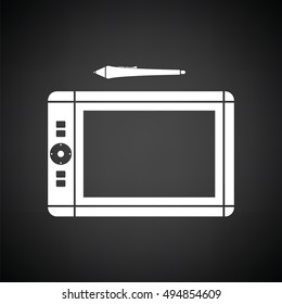 Graphic tablet icon. Black background with white. Vector illustration.