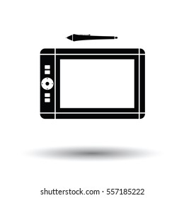 Graphic tablet icon. Black background with white. Vector illustration.