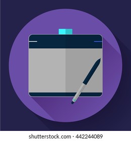 Graphic tablet icon. CG artist and Designer symbol. Flat design style