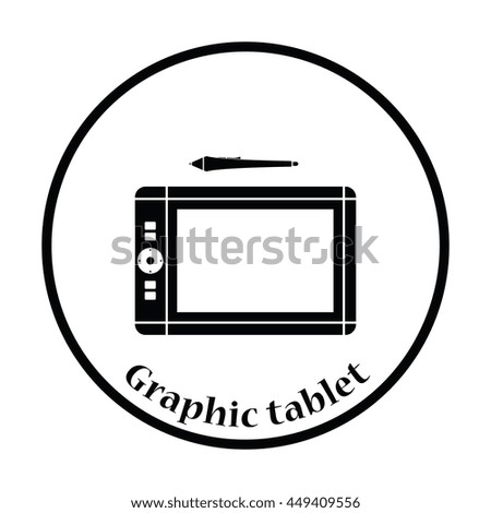Graphic tablet icon. Flat color design. Vector illustration. Thin circle design. Vector illustration.