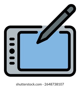 Ícone gráfico do tablet ilustração de estilo de linha plana representando desenho digital e ferramentas de entrada criativas, adequado para projetos de ilustração, design gráfico e animação