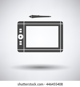 Graphic tablet icon on gray background, round shadow. Vector illustration.