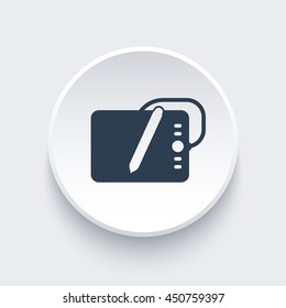 graphic tablet icon on round 3d shape, vector illustration
