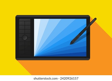 Icono gráfico de tableta con lápiz con lápiz de tableta ilustración vectorial