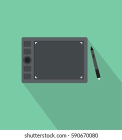 Graphic tablet icon in trendy flat style. Web site page and mobile app design element. Flat design in stylish colors. Isolated. Long Shadow. 