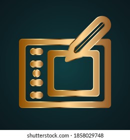 Grafiktabletts Symbol, Vektorlogo. Gold-Metall auf dunklem Hintergrund