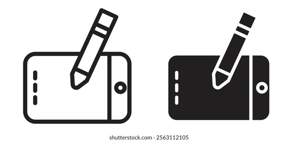 Graphic tablet icons in black line and filled versions