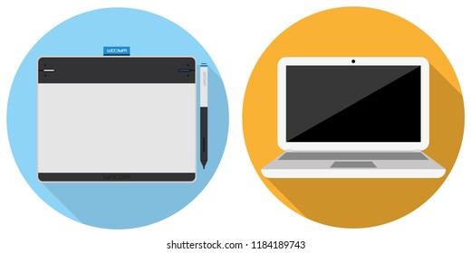 Graphic tablet and laptop(flat icons set)