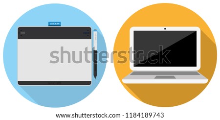 Graphic tablet and laptop(flat icons set)