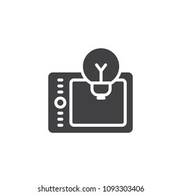 Graphic tablet and light bulb vector icon. filled flat sign for mobile concept and web design. Idea simple solid icon. Symbol, logo illustration. Pixel perfect vector graphics