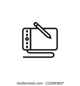 Graphic tablet line icon. Digital drawing board, tablet computer with stylus, computer painting. Modern technology concept. Can be used for topics like technology, digital art, design