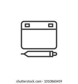 Graphic tablet line icon, outline vector sign, linear style pictogram isolated on white. Symbol, logo illustration. Editable stroke