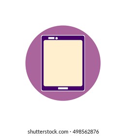 Graphic tablet on a purple background in the shape of a circle. Vector isolated image. Icon. The style of the apartment. The electronics business. Professional solution for your website.