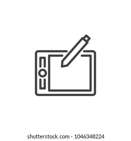 Graphic tablet outline icon. linear style sign for mobile concept and web design. Drawing tablet simple line vector icon. Symbol, logo illustration. Pixel perfect vector graphics