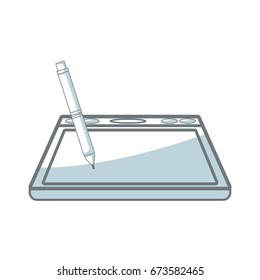 graphic tablet with pen digital tool design vector illustration
