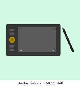 Graphic tablet and pen flat icon