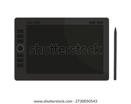 Graphic tablet with pen for illustrators and designers isolated on white background. Vector stock