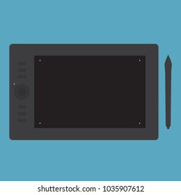 Graphic tablet with smartpen in flat style design, digital drawing, simple interface element for app ui ux web eps 10 vector isolated on white background