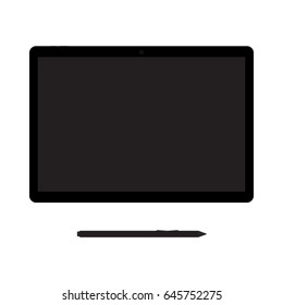 Graphic tablet with stylus. Modern device for artistic drawing and painting. Equipment for designers. Isolated on white background. Vector illustration.