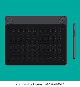 Graphic tablet. Tab and pen. Digital device to draw for designers and illustrators. Vector illustration in flat style