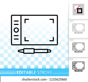 Graphic tablet thin line icon. Outline sign of stylus. Pad linear pictogram with different stroke width. Simple vector symbol, transparent background. Graphic tablet editable stroke icon without fill