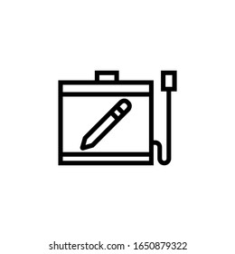 Icono vectorial de tableta gráfica en contorno, estilo lineal aislado en fondo blanco